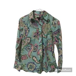 Talbots Petite Women’s Paisley lightweight Cotton Button Front Long Sleeve Shirt